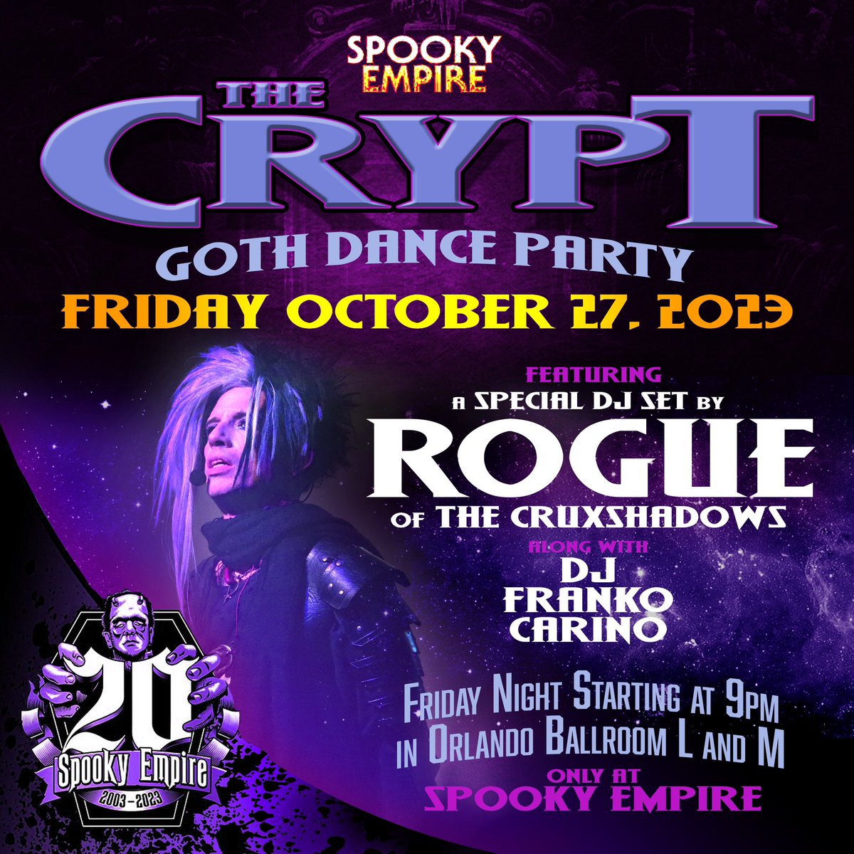 thecruxshadows's tweet photo. In one week, on Friday night (27th Oct, 2023) I will be DJing at Spooky Empire! If you are in the Orlando area you should really come… Very cool lineup of guests. Hope to see you all there! https://t.co/MA0tkpPZ1p https://t.co/Oo3ifHWFtC