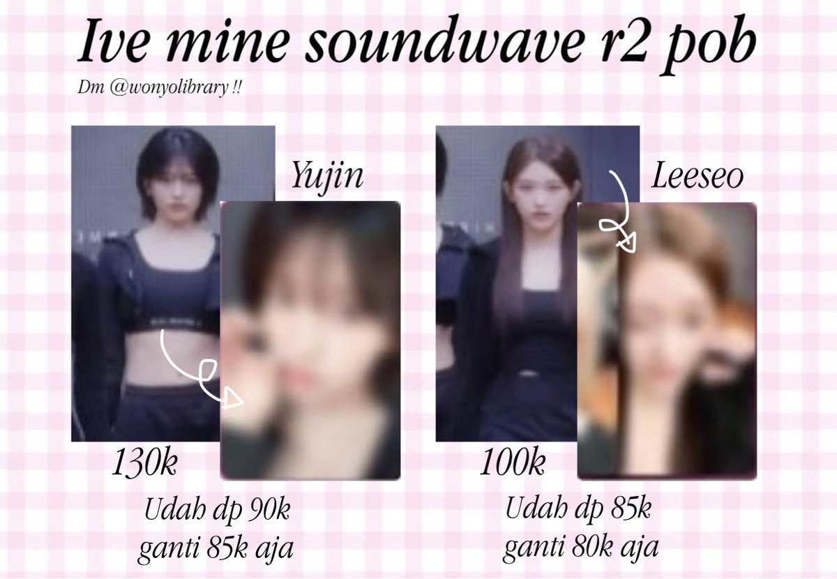 wonyolibrary's tweet photo. Wto wts opslot Ive mine soundwave sw r2 photocards

Availability:
💭 Yujin
—— 130k (udah DP 90k, ganti 85k)
💭 Leeseo
—— 100k (udah DP 85k, ganti 80k) https://t.co/FeP3N1Ns8R