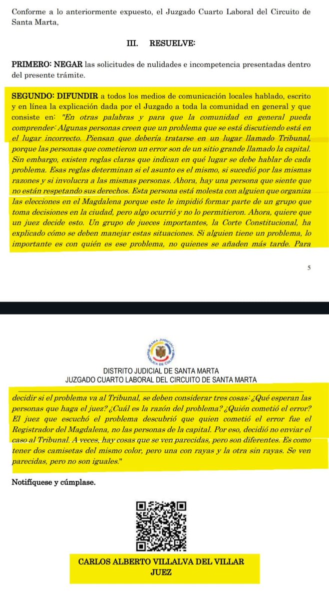 mrafael70's tweet photo. Juez que decide sobre inscripción de Agudelo desmiente al Registrador y aclara que tribunal no debe decidir sobre el caso

A todos esos clanes que han orquestado un ataque sistemático en nuestra contra, hoy nuevamente la justicia NO les da la razón. Todo ese entramado de interponer tutelas y demandas para tumbar la inscripción de @JorgeAgudeloA a la alcaldía de Santa Marta por @fzciudadana se les cae, así como sus mentiras.  Han buscado todas las formas para eliminarnos del escenario político y no han podido, ni tampoco lo harán. 

Las intenciones perversas  por parte de las mafias de la región que buscaban tumbarlo a través de abogados prepagos, quedaron sin argumento ante el Juzgado 4to Laboral del Circuito de Santa Marta, el cual a través de este Auto niega todas las solicitudes de nulidad y envía un mensaje claro: tiene toda la facultad para mantener la decisión que nos permite llegar con nuestro candidato a la contienda electoral del próximo 29 de octubre. Tenemos candidato, se llama Jorge Agudelo y será el próximo alcalde de la ciudad.