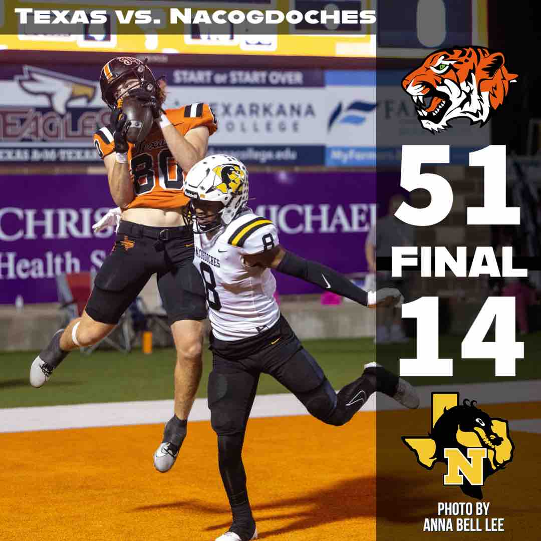 TigerTimesTHS's tweet photo. The Tigers remain undefeated after beating the Dragons of Nacogdoches 51-14. #txhigh #texashighschoolfootball https://t.co/5KakdOaffL
