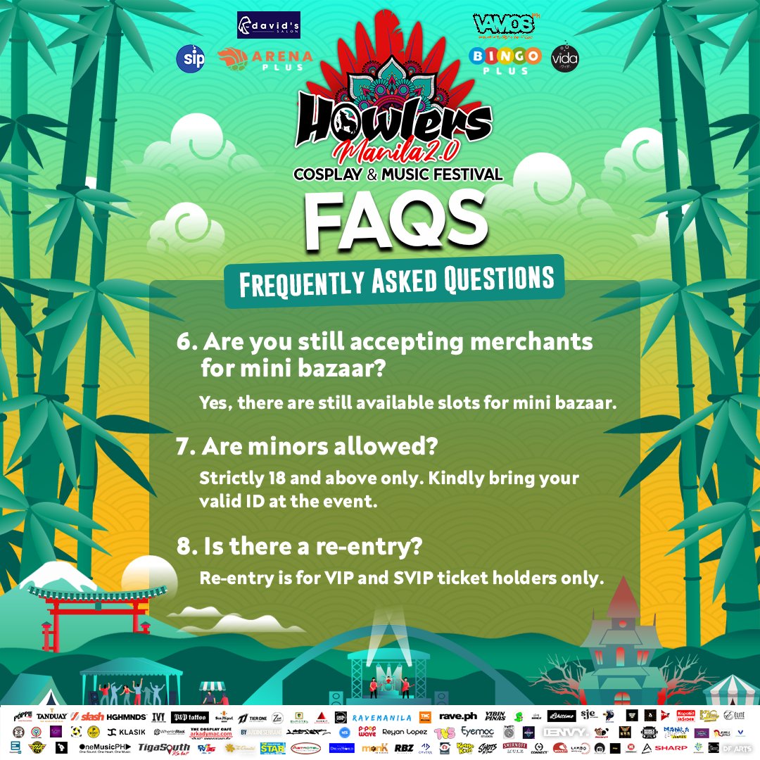 arenaplusph's tweet photo. Have some questions about Howlers Manila Festival? Read these FAQs and be guided accordingly. Have fun, every one!

 #ArenaPlusPH #Cosplaymusicfestival #Howlerstransformation #APxHowlersManila https://t.co/jmO9HDiTYJ