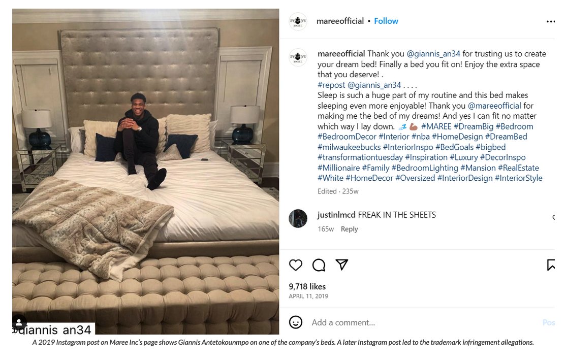 Giannis Antetokounmpo sues luxury bed maker for trademark infringement