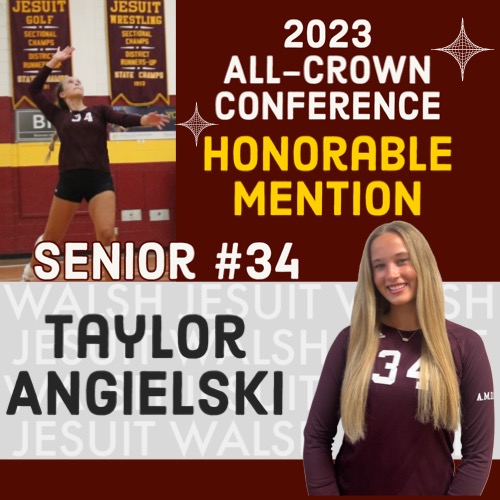 Congratulations to senior <a href="/AngielskiTaylor/">Taylor Angielski</a> for getting Honorable Mention in the All-Crown Conference for the 2023 Season! ♥️🏐💛🏐

<a href="/WJ_Warriors/">WJ Athletics</a> <a href="/WalshJesuit/">Walsh Jesuit</a> <a href="/TheCrownConfer/">Crown Conference</a>