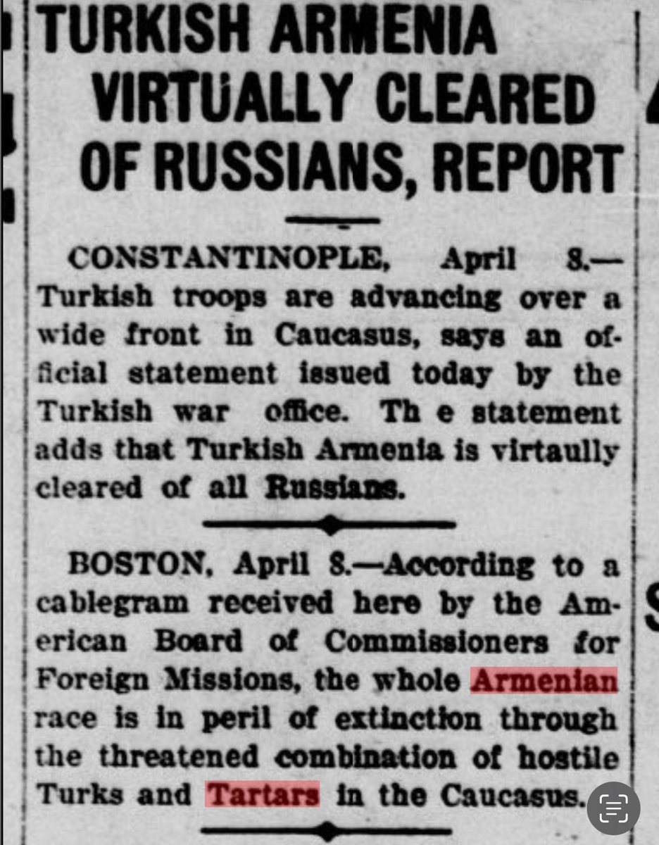 truthmatters003's tweet photo. @Lucineh_K @DailyTurkic “The whole #Armenian race is in peril of extinction through the threatened combination of hostile #Turks and #Tartars in the #Caucasus”. - April 8 1918
Tartars are modern day Azerbaijanis.
https://t.co/M3SYW5YSHl https://t.co/FGSpwxyslj