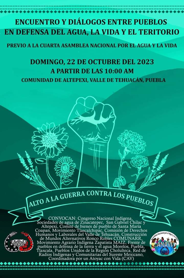 CNI_Mexico's tweet photo. ENCUENTRO Y DIÁLOGOS ENTRE PUEBLOS EN DEFENSA DEL AGUA, LA VIDA Y EL TERITORIO

PREVIO A LA CUARTA ASAMBLEA NACIONAL DEL AGUA Y LA VIDA

22 de octubre del 2023

https://t.co/dpIN7hiP9a https://t.co/lmj9jaFwjb