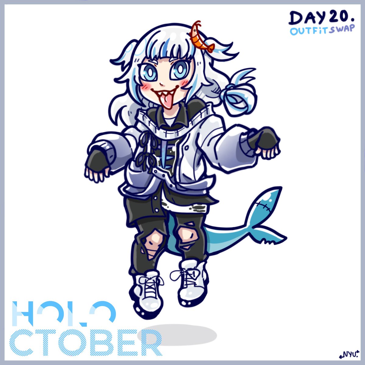 Nyunova's tweet photo. Holoctober Day 20: Gura/Outfit swap (with Rio)
#HOLOctober #gawrt https://t.co/0bkrWSceTN