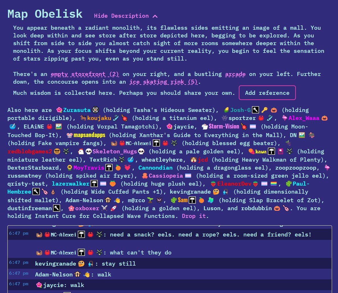 Tonight we gathered at the obelisk and spoke of eels.

...you know, just your typical conference pre-party.

The space opens again around 9:00 am Pacific time and talks begin around 9:30 am. See(l) you soon!