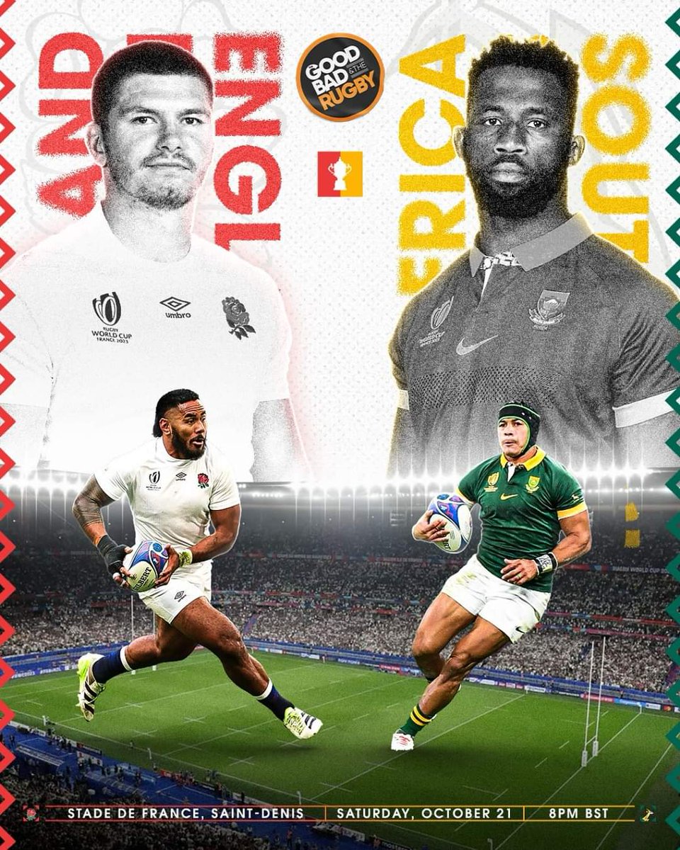 👀 Here we go then …

🏉 England vs South Africa
🏟️ Stade de France

Who will win this evening? 

#ENGvRSA 
#RWC2023 
#GBR4