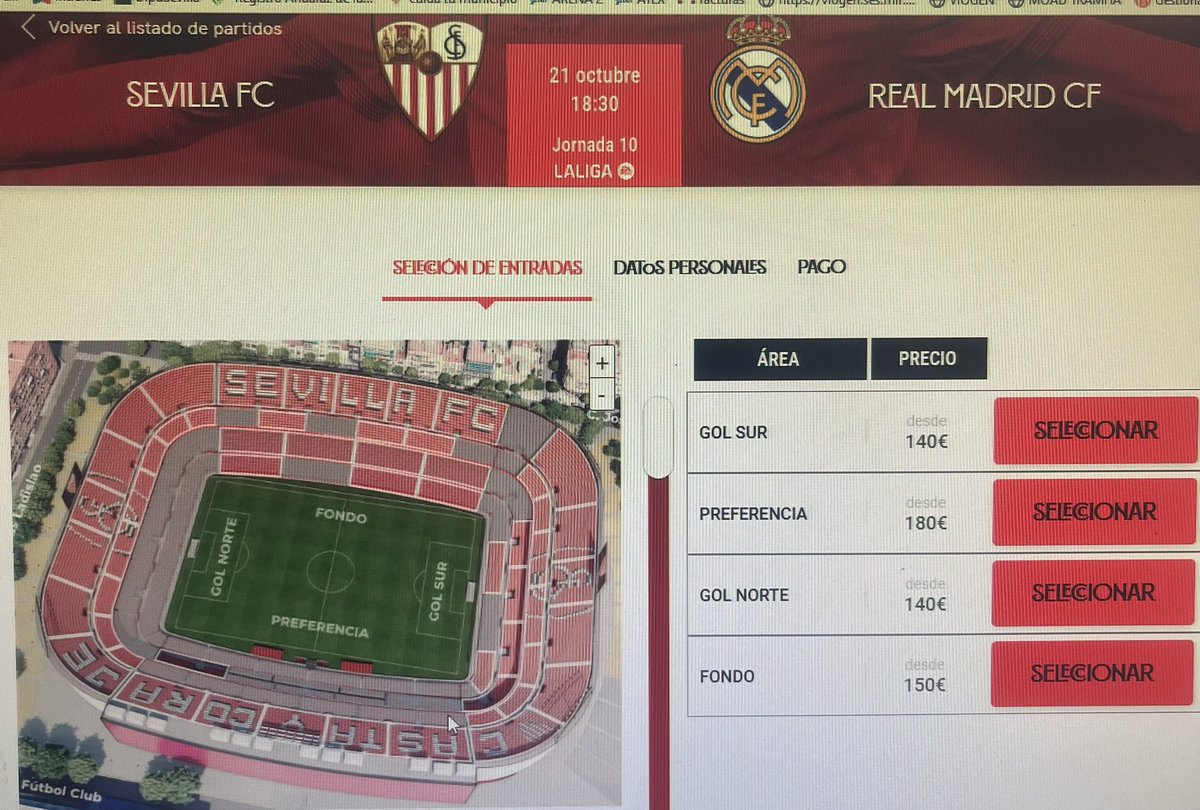 jpoleym's tweet photo. Entradas Sevilla FC vs Real Madrid. Gol sur: 140€. Gol norte: 140€. Fondo: 150€. Preferencia: 180€. Os estáis cargando el fútbol. Ojalá no fuese nadie....@SevillaFC @LaLiga https://t.co/7tagVyjv2r