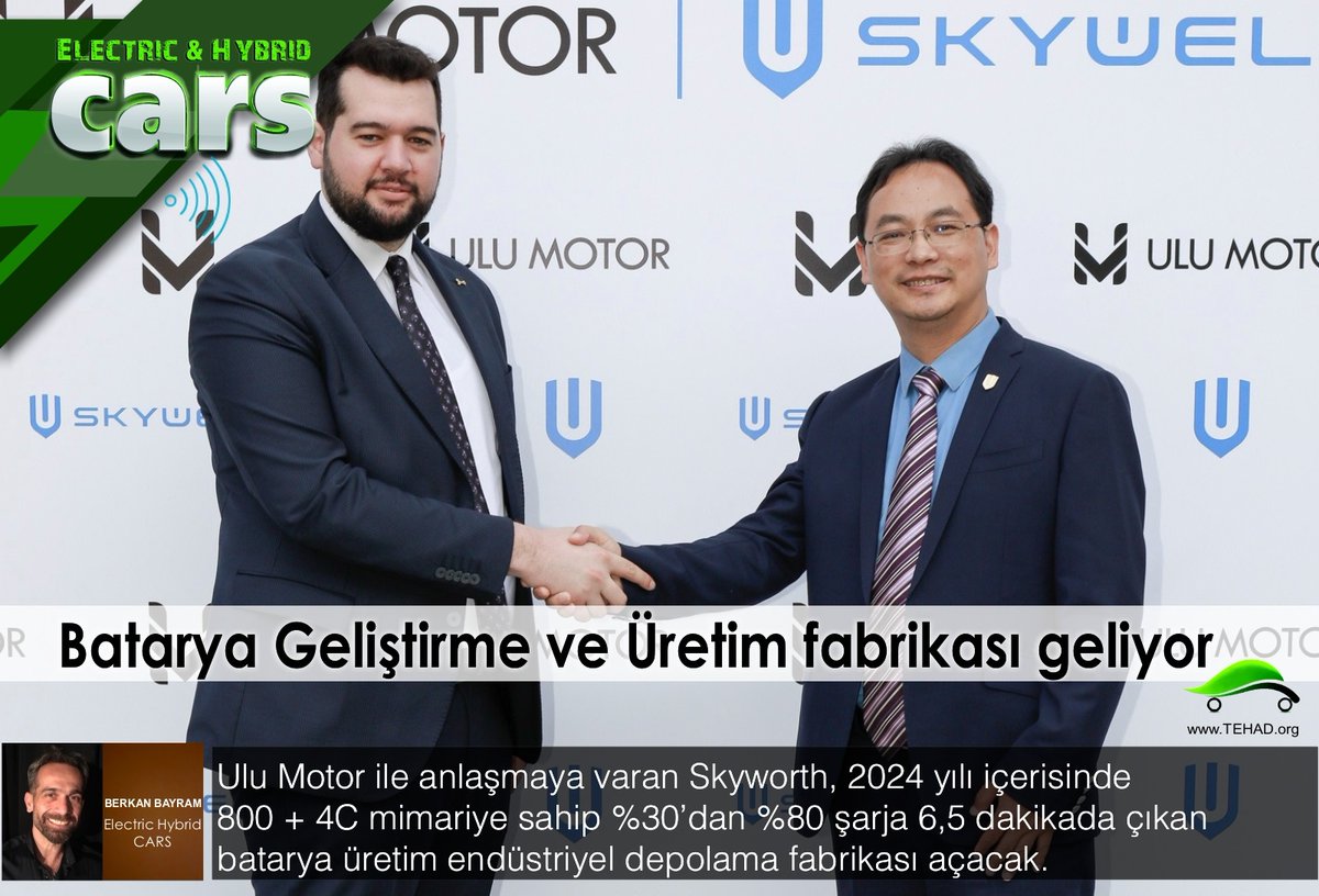 EHcars's tweet image. 🔋Batarya Geliştirme ve Üretim fabrikası açmak üzere Ulu Motor ile anlaşmaya varan Skyworth, Türkiye operasyonları için Skyworth Motor Limited Şirketi’ni kurdu. 
tehad.org/2023/10/21/ulu… 

#Skywell #Ulumotor #Skyworth @SkywellTurkiye @SKYWORTH