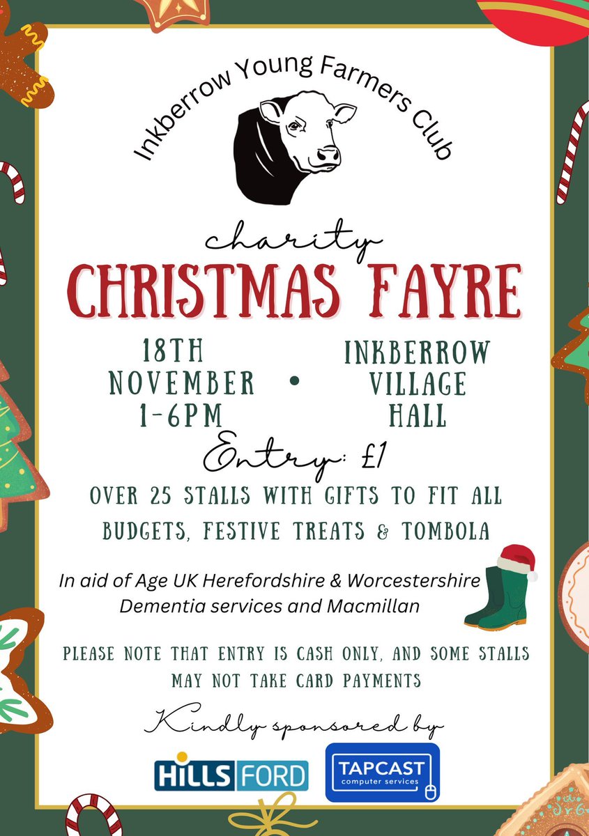Looking forward to supporting our local YFC raise money for charity at their Christmas fayre, along with @Hills_Ford on 18th November.

Make sure you come along to kick off the festive season!

#worcestershire #christmas #supportlocal #christmasfayre #youngfarmers #smallbusiness