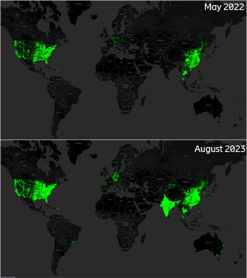 India quietly makes swift progress on #5G capacity ! 
Availability comparisons show #India is today ahead of even #Europe in 5G availibility ! 
See the World Map between May 2022 and August 2023
#5GIsAGameChanger 
#Telecomunicaciones
<a href="/narendramodi/">Narendra Modi</a>