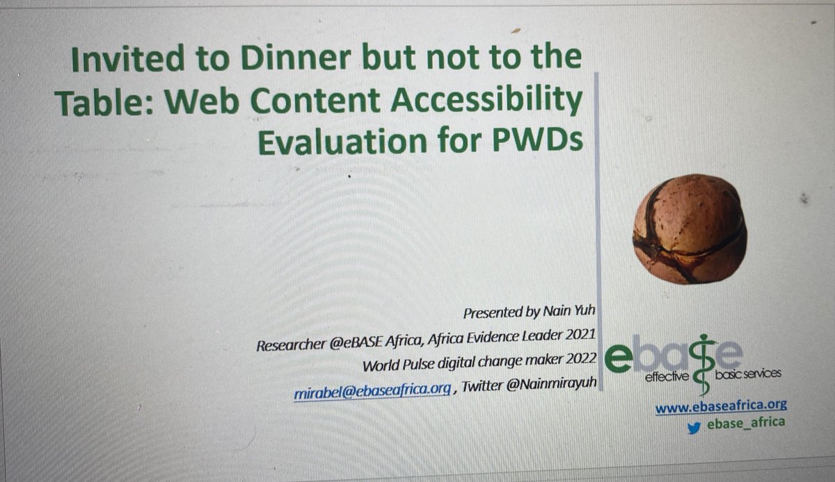 Nainmirayuh's tweet image. Though denied visa, I was still able to present my work at the #WWGS2023 virtually. Sharing on how #PWDs are invited to the dinner of research evidence but not to the table. @CampbellReviews @ebase_africa
