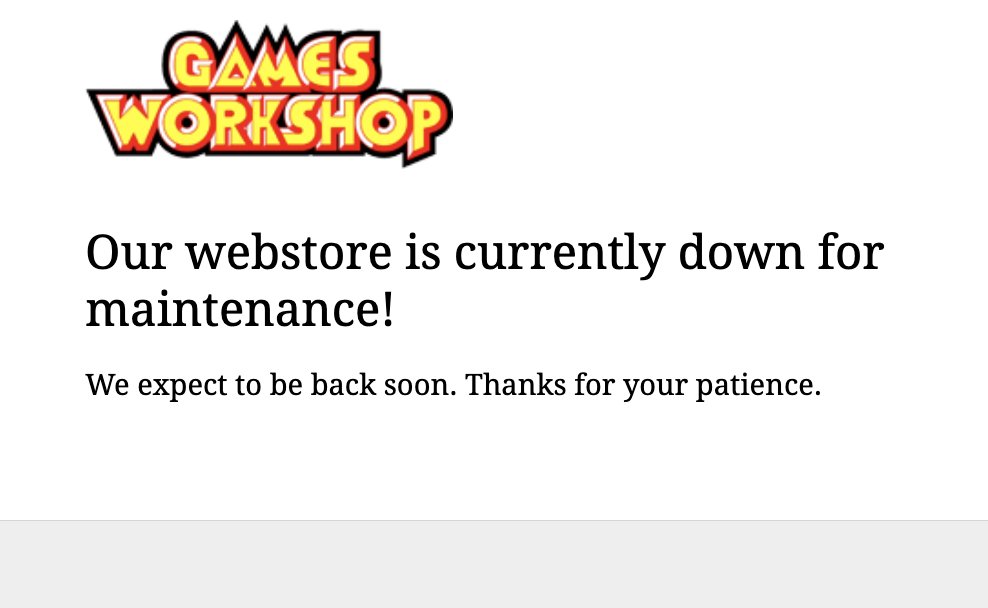Luetin09's tweet photo. Wouldnt be a critical GW release weekend, without their website crashing like its fuckin 1992 #40K #WarhammerCommunity #GlobalBrand 

Net annual revenue of 300M+ but cant buy stable enough servers to handle processing a busy weekend on the website.

@HobbyWorkshopUK sorted me out https://t.co/tRTS2riJir
