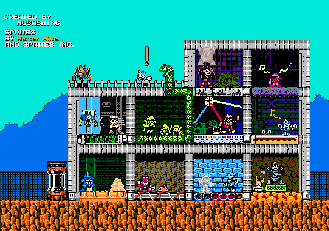 Musashingman's tweet image. ロックマン３マンションにボス達を住まわせてみた
（投稿３か月ぐらい遅れて誠に遺憾や...）
#ロックマン #ロックマン3 #ニードルマン #マグネットマン #ジェミニマン #ハードマン #タップマン #スネークマン #スパークマン #シャドーマン #ドクロボット #ブレイクマン