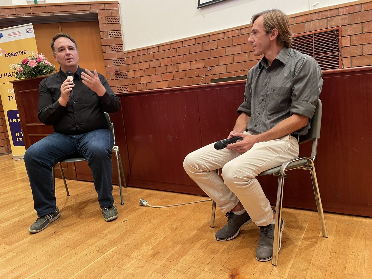creativeplus_'s tweet photo. Fireside chat on #EthicalAI by design. Many thanks to Kostas Karpouzis, Assistant Professor at @PanteionR, and Alexandros Nousias, AI Law &amp; Ethics, EKEFE Dimokritos. https://t.co/hyRzjiiAfM
