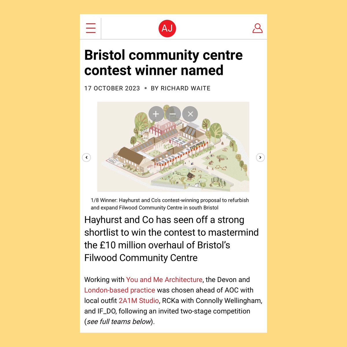 Hayhurst and Co. (@hayhurstandco) on Twitter photo Delighted to announce that we have won the design competition for Filwood Community Centre in Bristol. Working with <a href="/youandme_archi/">you&me architecture</a> <a href="/BD_landscape/">B|D landscape</a> Integral Structures & <a href="/GreengaugeBEC/">Greengauge</a> we will be working with community to develop in 2024. On site in 2025. <a href="/ArchitectsJrnal/">Architectsâ Journal</a> Delighted to announce that we have won the design competition for Filwood Community Centre in Bristol. Working with <a href="/youandme_archi/">you&me architecture</a> <a href="/BD_landscape/">B|D landscape</a> Integral Structures & <a href="/GreengaugeBEC/">Greengauge</a> we will be working with community to develop in 2024. On site in 2025. <a href="/ArchitectsJrnal/">Architectsâ Journal</a>