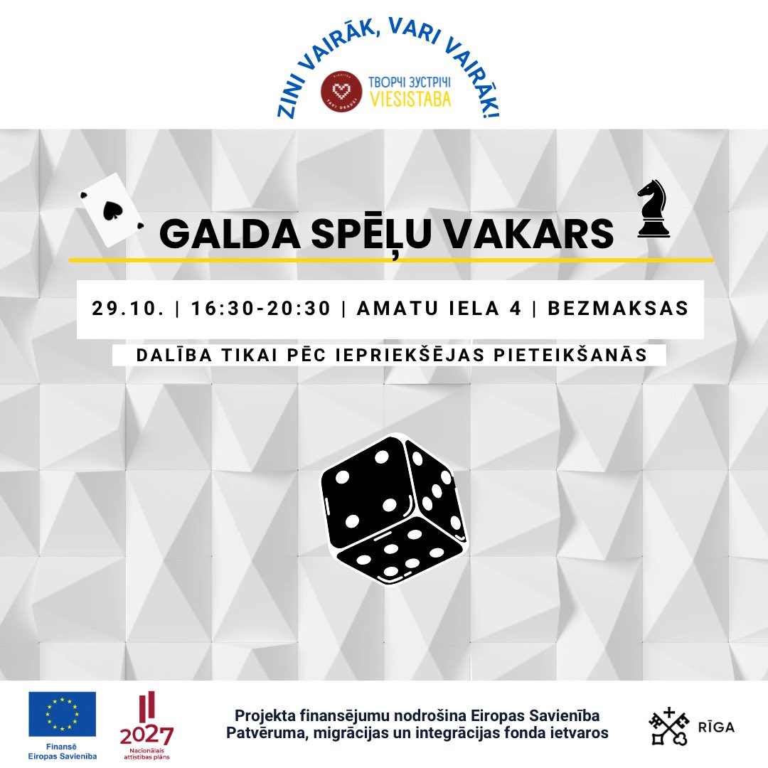 Spēļu vakari pašā Rīgas centrā — ukraiņi un latvieši kopā. Pievienojies mums! Reģistrācijas lapa: docs.google.com/forms/d/e/1FAI…