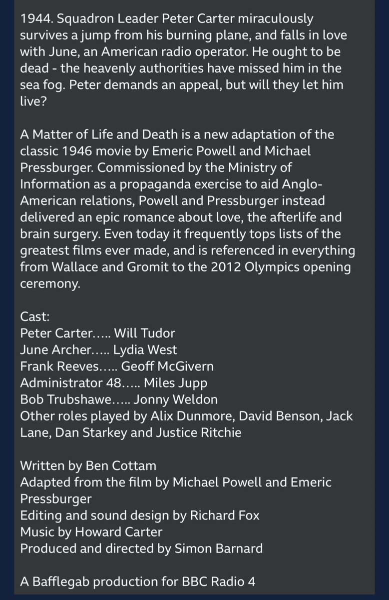 The concluding part of “A Matter of Life and Death” airs TODAY at 3pm on @bbcradio4 - please give this a listen (and catch the first part on BBC sounds bbc.co.uk/sounds/play/m0… if you missed it!!), we had a fab time making it :)