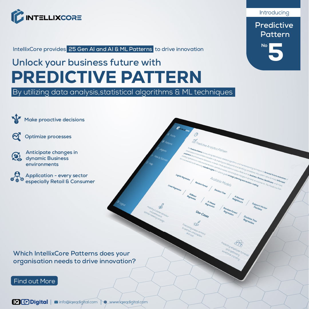 Struggling to get started with Gen AI, AI &amp; ML and do not have the skills or a strategic approach to drive major revenue growth and cost saving use cases?

IntellixCore is an innovation platform powered by 25 Gen AI and AI &amp; ML patterns.

Book your demo at iqeqdigital.com