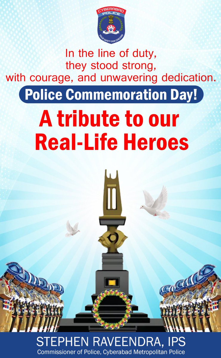 As we remember the fallen heroes on #PoliceCommemorationDay, let us also extend our support and gratitude to those who continue to protect our communities every day. #RespectsToKhaki #RememberingOurHeroes #CyberabadPolice