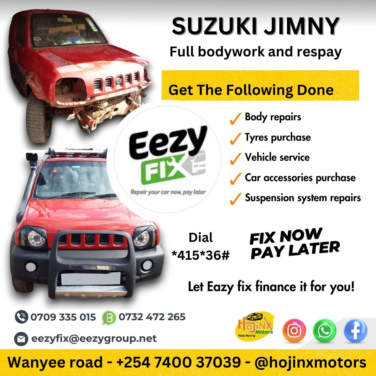 MDOHSHAUTOS's tweet photo. Suzuki Jimny full  bodywork and respray

Turning Car Troubles into Motivation!
Eezy Fix: Repair Now, Pay Later.

Contact: 0740037039/O709 335 015 
Location: Wanyee road

#eezyfix #EezyFix #MakeItEezy #FixNowPayLater https://t.co/k1UeNbZ7sr