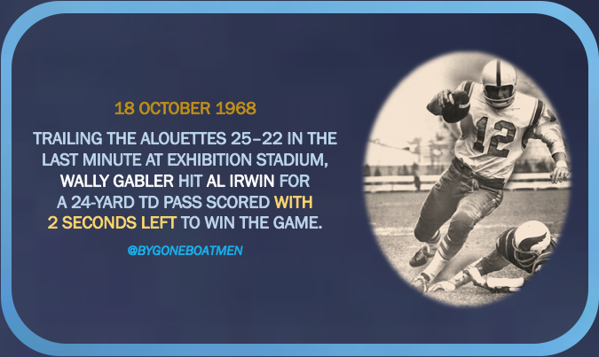 BygoneBoatmen's tweet photo. 55 years ago today, tight end Al Irwin took a pass from Wally Gabler to the house with 2 seconds on the clock to beat Montreal and clinch a playoff berth.
#Argos150 #PullTogether #YeaArgos https://t.co/IPjvNYjQoP
