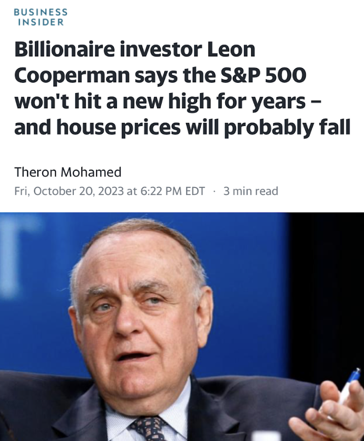 Barchart's tweet photo. The S&amp;P 500 won't hit new highs for years warns Billionaire investor Leon Cooperman https://t.co/4lTMlfS1ue