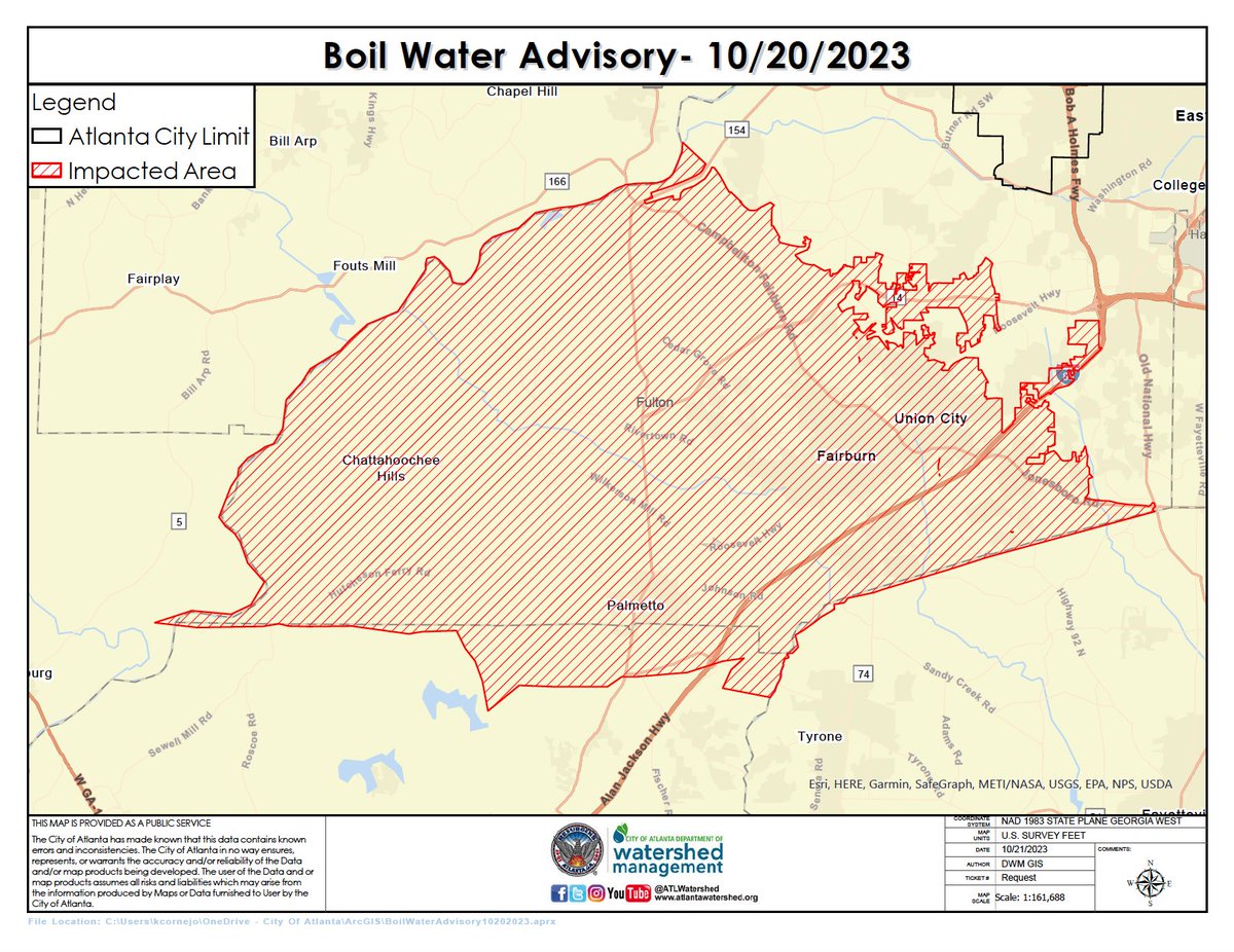 ATLWatershed's tweet photo. ⚠️ BOIL WATER ADVISORY: MAP OF IMPACTED SERVICE AREA 
(10/20/2023)

Link: https://t.co/fGWRLPDgI2 https://t.co/29yKrwxBsW
