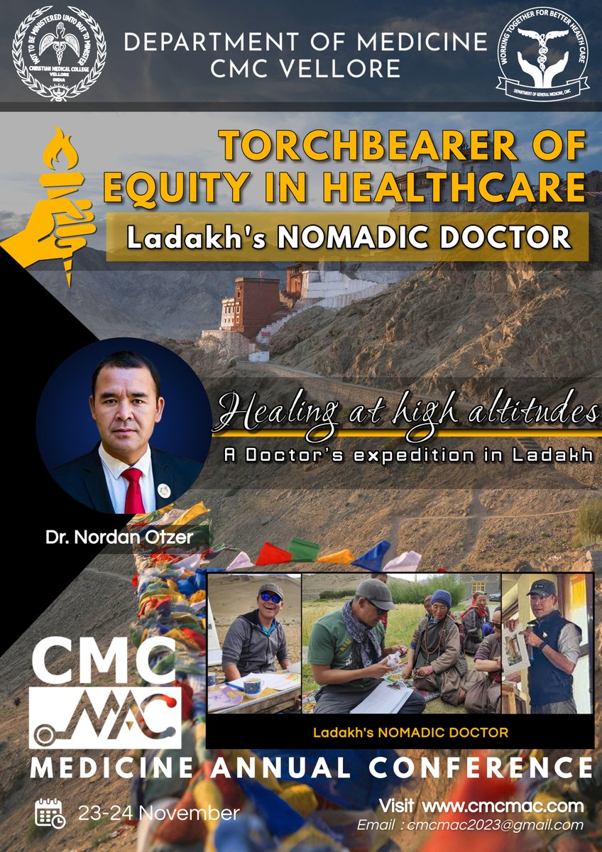 🏔️Join us for an inspiring talk by Nordan Otzer, the Nomadic Doctor of Ladakh!🌍 @NordanOtzer 

Don't miss this opportunity to hear from a true healthcare hero. Stay tuned for more details! 🩺 #NomadicDoctor #Ladakh #HealthcareEquity #CMCMAC2023 🌟