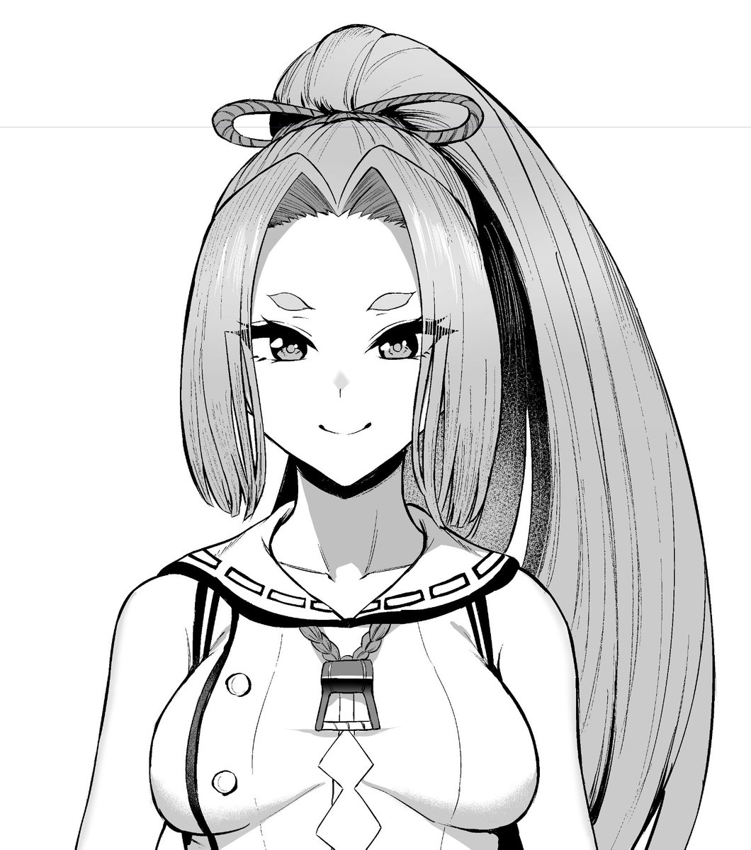 hatsuharu (kancolle) 1girl greyscale monochrome solo ponytail long hair breasts  illustration images