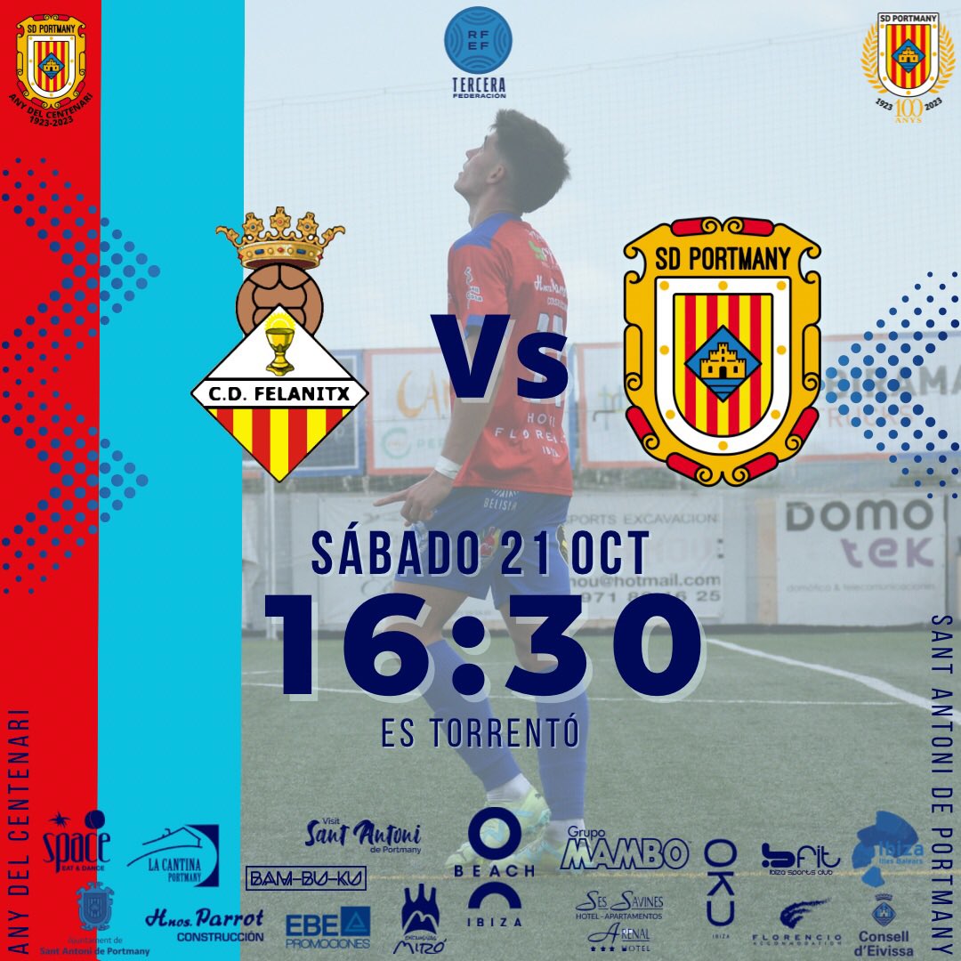 🔴🔵✈️𝗣𝗮𝗿𝘁𝗶𝗱𝗼 𝗱𝗲𝗹 𝟯𝗮 ▶️J7 🆚 @cefelanitx 📆Sábado 21 de octubre ⏱️16:30 🏟️Es Torrentó #somportmany #clubcentenario #weareibiza #vamosibiza