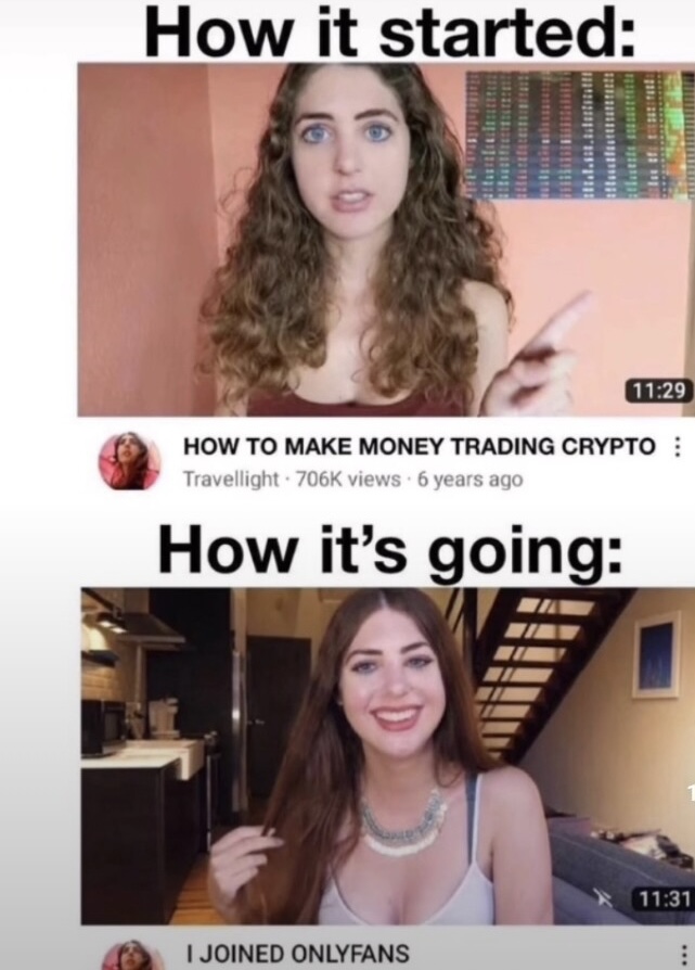 So true for many crypto girls! 🤣🙈
#Bitcoin #Crypto #Ethereum #Dogecoin #stocks #GME #trading #daytrading #CryptoCommunity #Cryptocrash #investing #elonmusk #ai #cro #solana #ftx #etoro #cryptomeme #CryptoTwitter #cryptomarket #JustinSun