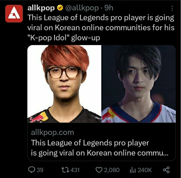 AshleyKang's tweet photo. Now there are Kpop media outlets reporting on @Hanssama and his glow-up

This is going beyond League of Legends https://t.co/CGKcQHlz3d