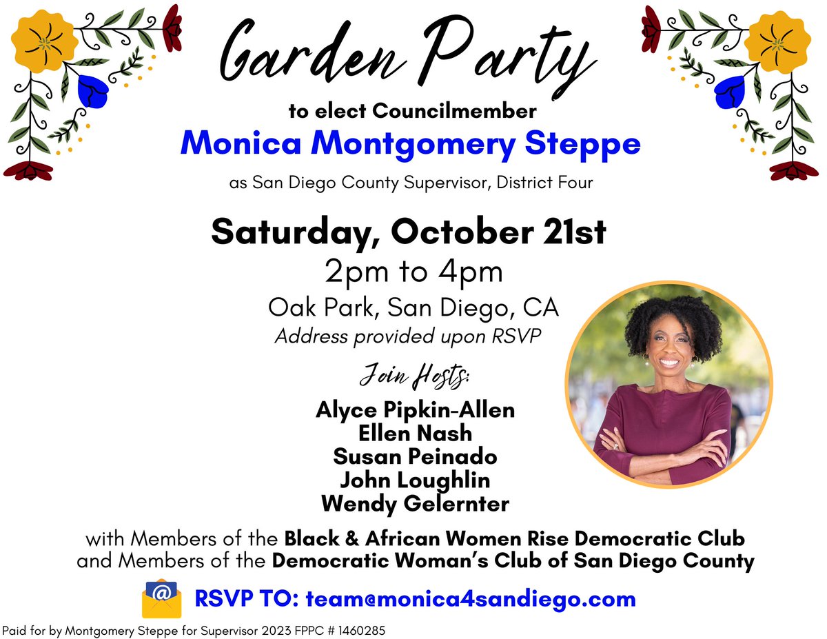 County Board of Supervisors District 4. If you don't know who to vote for — or just need to know what the Supervisors can do for you — you must meet Monica Montgomery Steppe. Sat 2-4pm in Oak Park. Meet the transformational candidate.  bit.ly/MMSoct21