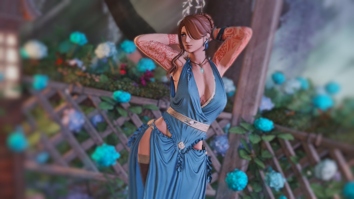 JaxomNautilus's tweet photo. This one is using some of R'alma's own shaders (and on her island)! Lovely, as always. Some beautiful closeups of Iliana's tattoos and some scars she received when she was younger.
#yonapose https://t.co/D5q0DNEqld