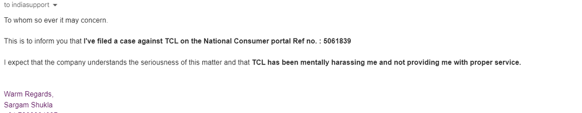 SargamShukla's tweet photo. @TCL_Global 

Your Service is #pathetic. I have filed a case, you can go ahead and take whatever necessary actions you like.
I have had enough #harassment from your people. Absolutely #unprofessional and #downgraded service.
#TCL #horribleservice #Shameful https://t.co/os0eoeq8sX
