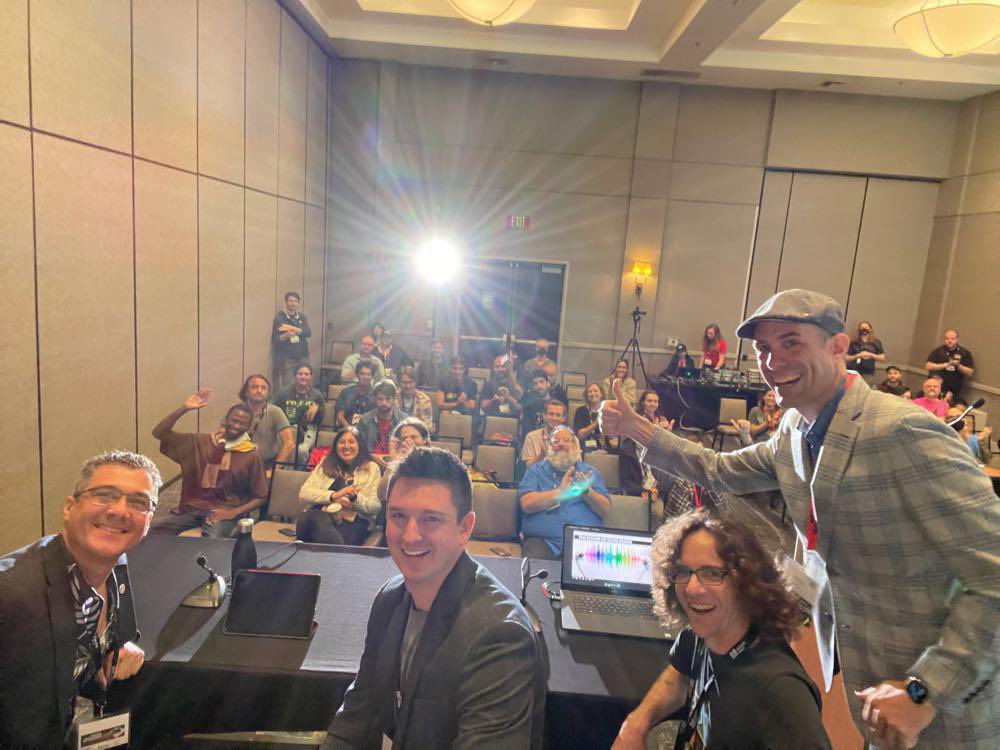 MacksHazeAudio's tweet photo. Had a blast being on this panel at #gamesoundcon2023. Honor to have joined @fxdupas @EdVaisman, and @afrodrumunit. Thanks to @mathieulavoie for putting it together! Love to see very kind people doing big things. #gameaudio #audioprogramming #sideglobal #wwise #vibeavenue #unreal https://t.co/OgQ8STP8c5
