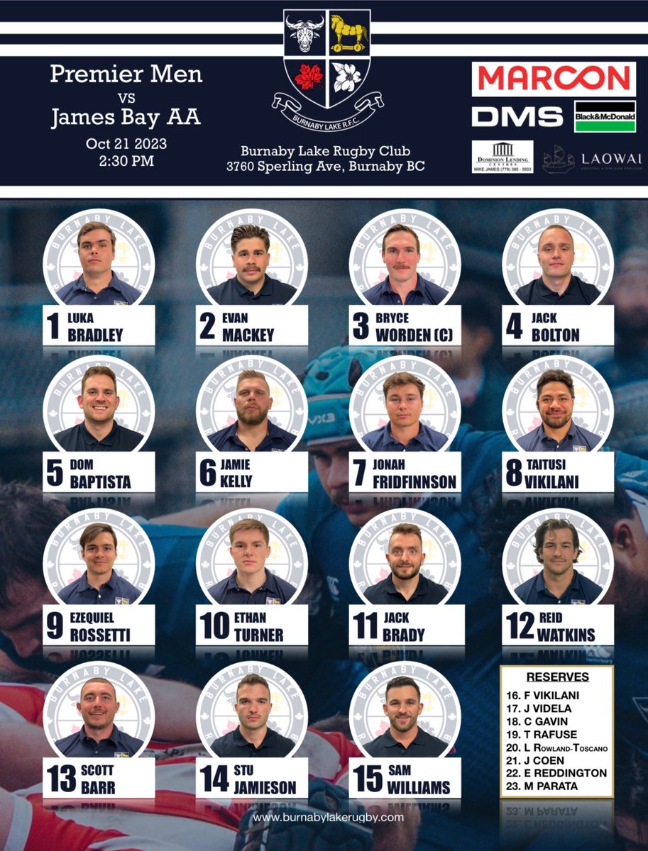 BurnabyLakeRFC's tweet photo. 4 home games tomorrow starting at 10:30am! ENG vs SA at noon in the clubhouse! Prems game vs @JamesBayRugby is being live-streamed here: https://t.co/2z2zvEPvyZ
@bcrugbyunion @BCRugbyNews https://t.co/VdyrepJhSI