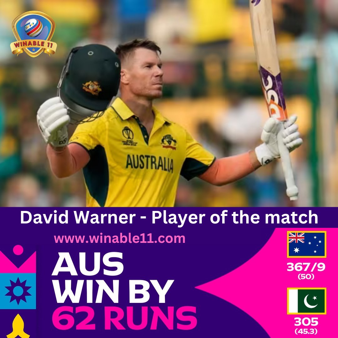 Winable11's tweet photo. 🇦🇺🏏 Australia conquers the Pakistan challenge in Bengaluru, making it two wins in a row at #CWC23! The Aussies are on a roll! 💥👏

#CWC23Victory #DavidWarner #MitchellMarsh #Centurions #AUSvPAK #ICCWorldCup2023 #LaunchingSoon #FantasyCricketApp #Winable11 #Winable11Excitement https://t.co/zUtS98lUc6