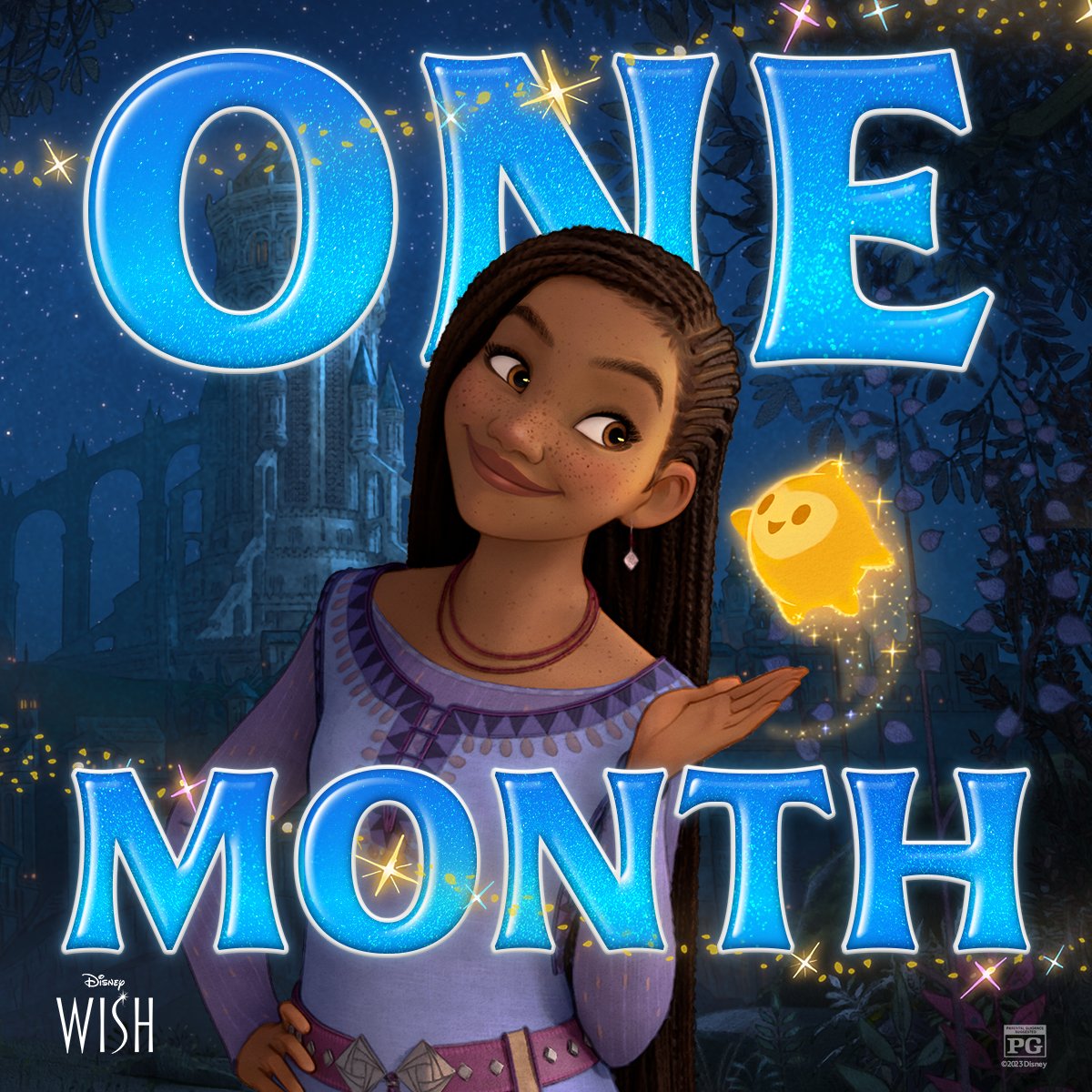 DisneyAnimation's tweet photo. A wish come true!🌠 ONE MONTH until Disney's #Wish comes to theaters! Get your tickets now! https://t.co/8UoFSjhO7G https://t.co/gxwfDJaayU