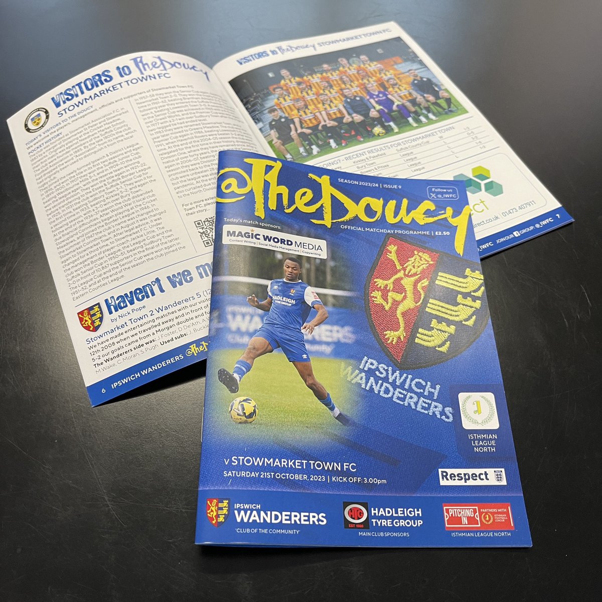 MATCHDAY at The Doucy: 
<a href="/_iwfc/">Ipswich Wanderers FC</a> v <a href="/stowtownfc/">Stowmarket Town FC</a>
#IsthmianLeague North
Sat 21 Oct 3pm 
Entry £10/£7/£3
Printed progs 32 pages - £2.50
50/50 tickets
Hot food available
Cash/card
Match sponsor: <a href="/magicwordmedia/">Magic Word Media</a>

#nonleague #Nonleaguefootball @NonLgeProgs <a href="/NonLeagueCrowd/">Non League Crowds</a> <a href="/GroundhopperUK/">Football Grounds and Groundhopping</a>