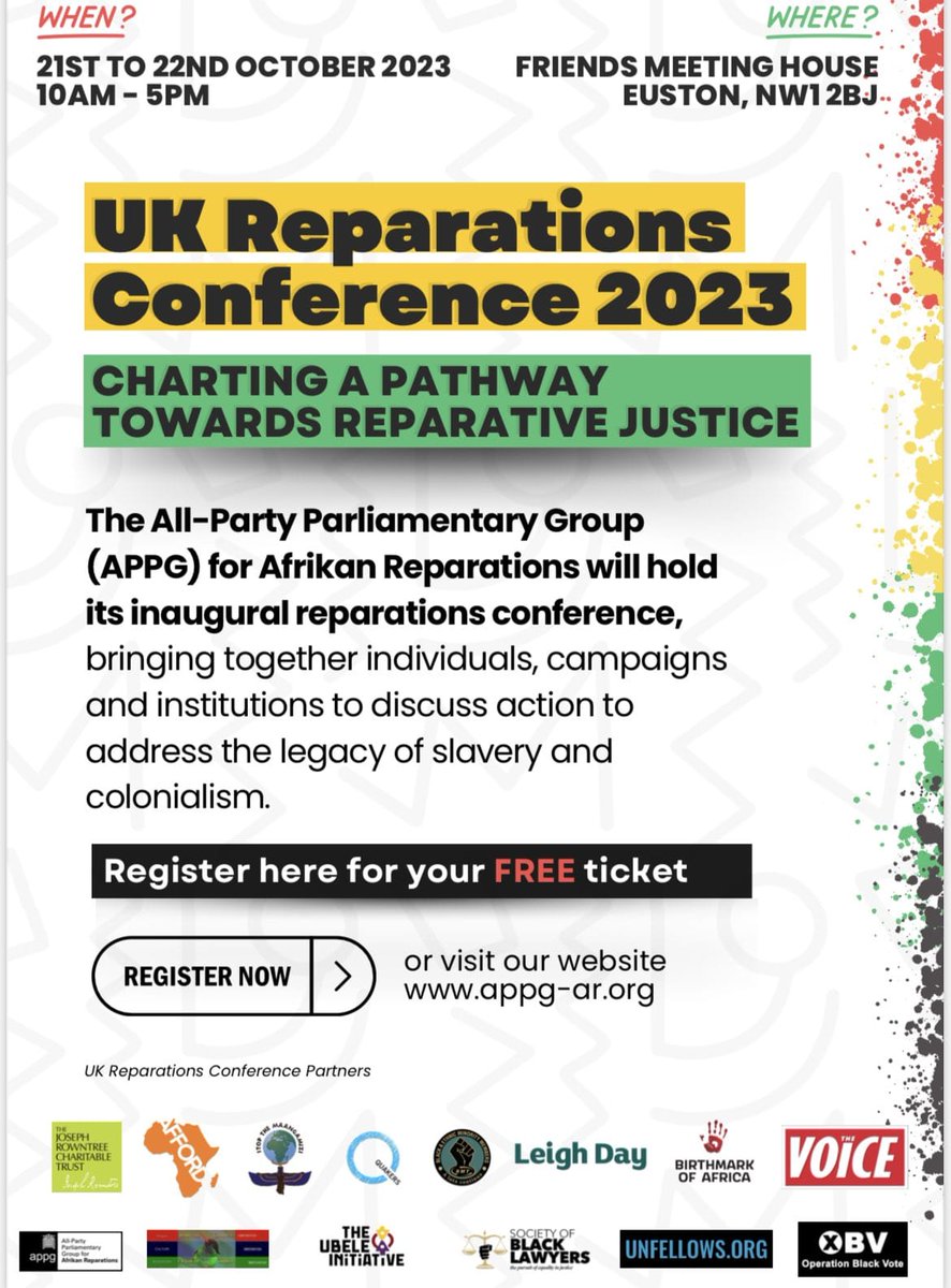 Greetings all, The UK Reparations Conference 2023 (APPGAR) Will be streaming Live today Saturday 21st October from 11am from UbuntuduniaTv on YouTube, subscribe now for more  updates!
 youtube.com/live/yLsKxNTL8…

#educationispreparationforreparations
#APPGAR