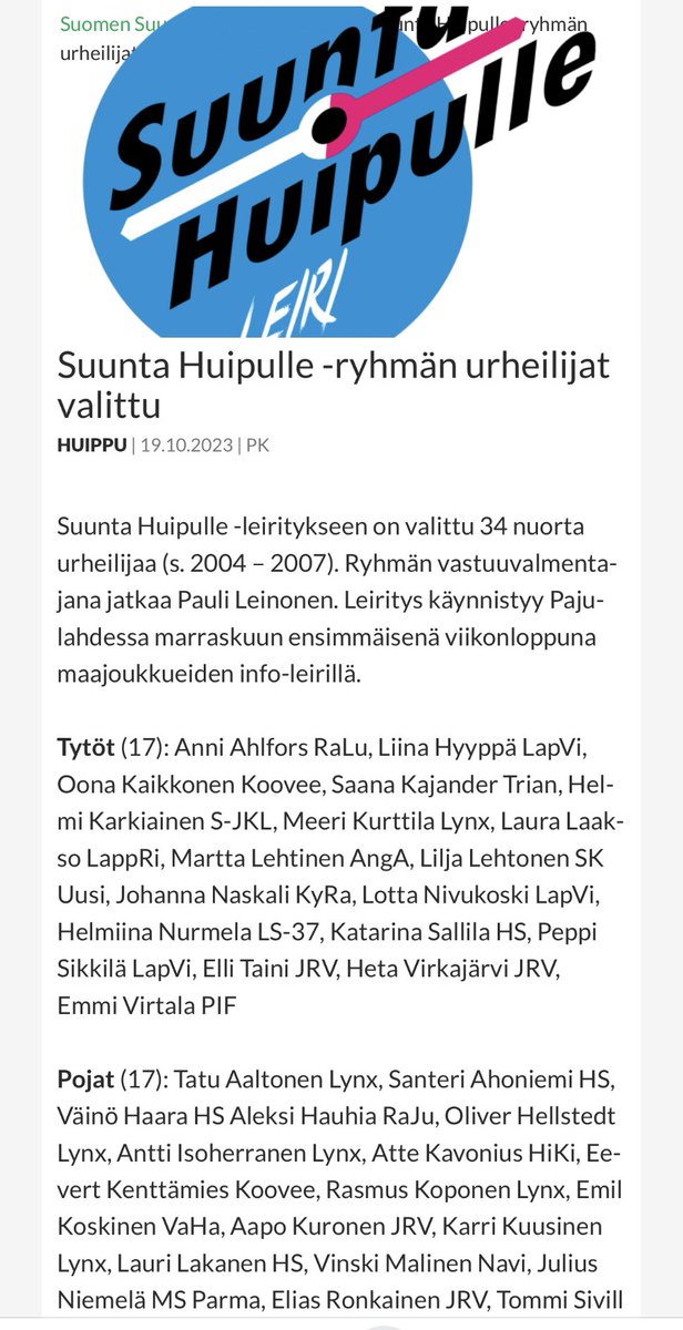 Liina, Peppi ja Lotta mukana 17-20 -vuotiaiden Suunta Huipulla -leirityksessä. 👏

suunnistusliitto.fi/2023/10/suunta…

#suunnistus #suuntahuipulle