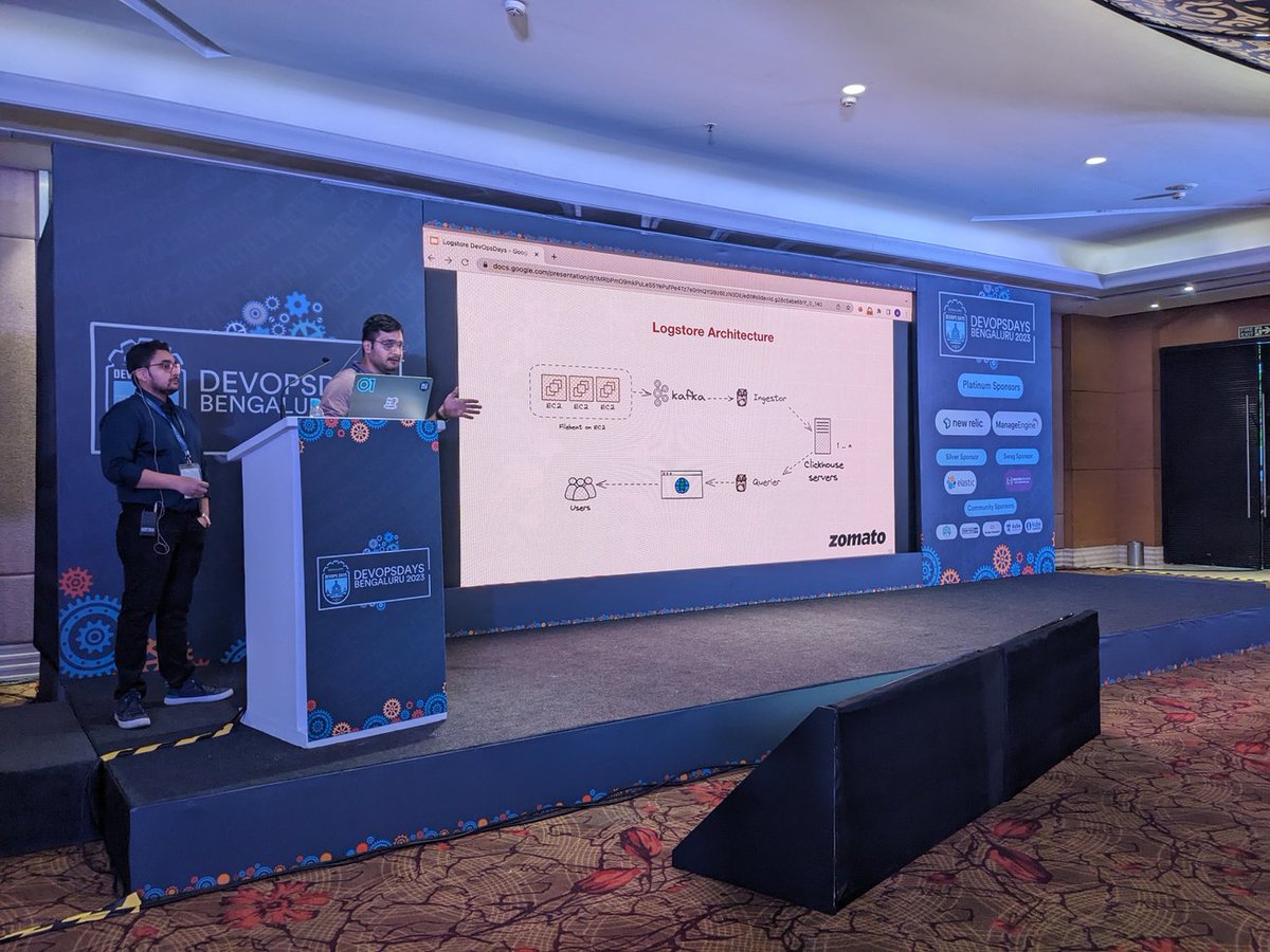 imPrateek14's tweet photo. Anmol Virmani and Palash Goel from @zomato presenting Zomato's migration to  @ClickHouseDB have truly redefined their logging capabilities, all while unlocking substantial cost savings. https://t.co/icUvI71pan