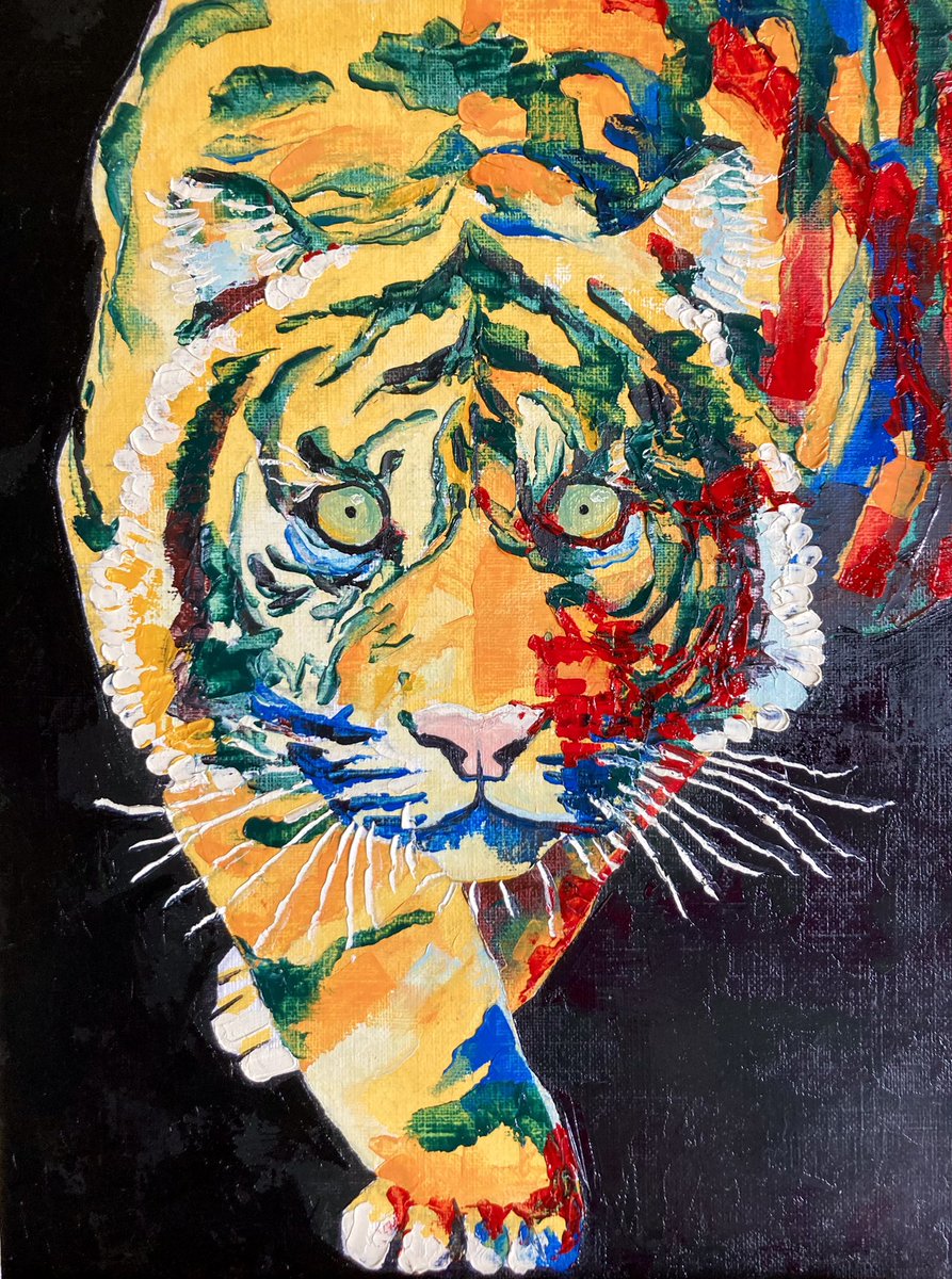 「油絵でトラを描きました。傑作、! 」|あぶらえのもりのイラスト