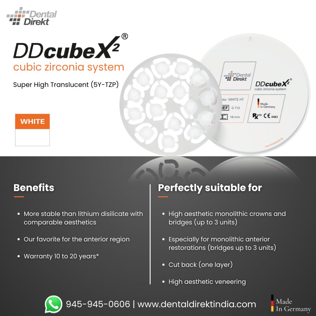 dental_direkt's tweet image. The new DD cubeX²® – cubic zirconia system is a material revolution for technicians who love aesthetics and excellence.
👇
Call us or WhatsApp at 945-945-0606
Visit us - dentaldirektindia.com 
.
#teethcap #dentalcrown #ddcrown #zirconiablank #zirconiadiscs #zirconiateeth