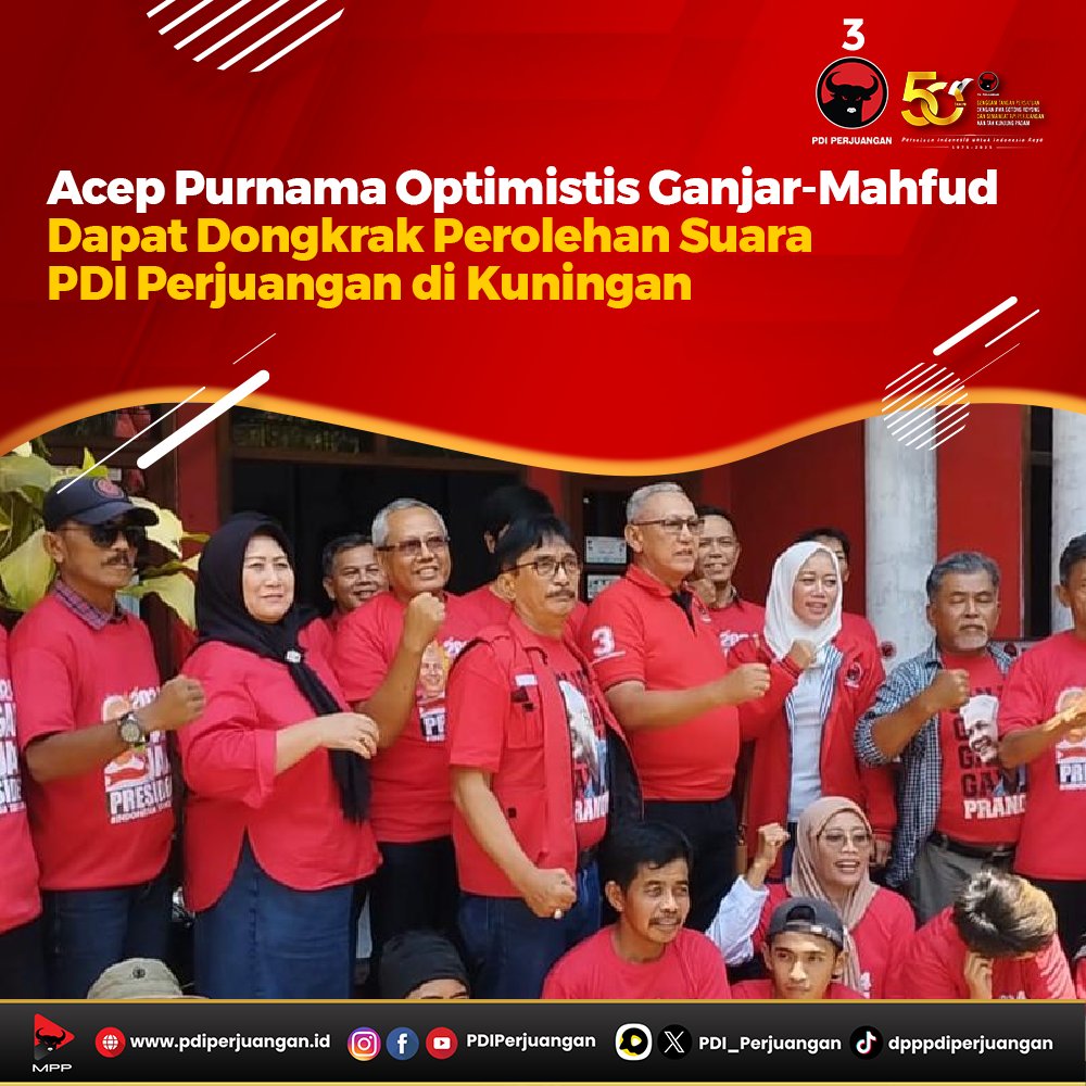 Seluruh Kader DPC PDI Perjuangan Kabupaten Kuningan Saksikan Momentum Pengumuman Cawapres Pendamping Ganjar Pranowo Kantor DPC PDI Perjuangan di Jalan Raya Siliwangi, Cirendang, Kuningan, Rabu pagi 18 Oktober 2023, mendadak ramai. kehadiran mereka untuk ikut menyaksikan