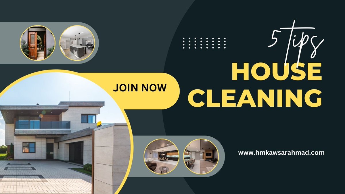 HRkaosarahmad's tweet photo. "Tired of endless cleaning chores? These proven #HouseCleaningTips will make your life easier and your home cleaner.
1. Create a Cleaning Schedule
2. Declutter First
3. Use the Right Tools
4. Top-to-Bottom Cleaning
5. Focus on High-Traffic Areas
#housecleaning https://t.co/VQd1cTdLfT