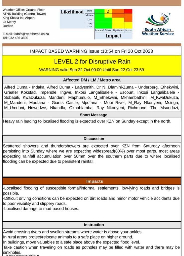 kzngov's tweet photo. Weather warning issued for the weekend. #BeDisasterWise https://t.co/E4AdIg2cJN